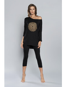 Italian Fashion Pyjamas Mandala 3/4 sleeve, 3/4 legs - black