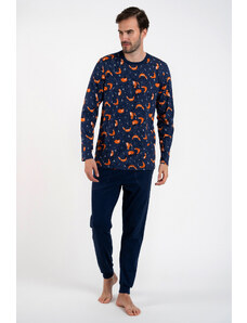 Italian Fashion Men's pyjamas Witalis, long sleeves, long legs - print/navy blue