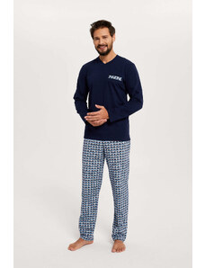 Italian Fashion Men's pyjamas Jaromir, long sleeves, long pants - navy blue/print