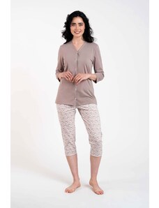 Italian Fashion Juliana ́s pyjamas 3/4 sleeve, 3/4 legs - cappuccino/print