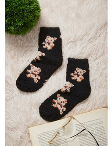 Comfort Κάλτσες γυναικείες φλις με αρκουδάκια - Μαύρο