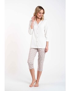 Italian Fashion Juliana ́s pyjamas, 3/4 sleeve, 3/4 leg - ecru/print