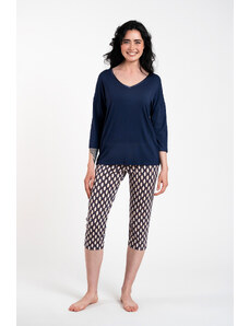 Italian Fashion Women's pyjamas Milda, 3/4 sleeve, 3/4 leg - navy blue/print