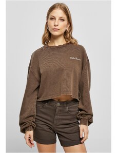 UC Ladies Women's Cropped Small Embroidery Terry Crewneck brown