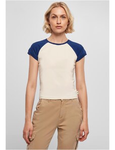 UC Ladies Women's Organic Stretch Short Retro Baseball T-Shirt White Sand/Space Blue