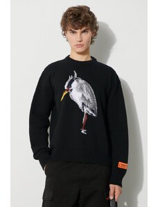 Μάλλινο πουλόβερ Heron Preston Heron Bird Knit Crewneck ανδρικό, χρώμα: μαύρο, HMHE013F23KNI0031009 F3HMHE013F23KNI0031009