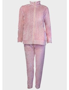gsecret Γυναικεία πιτζάμα σετ coral fleece ζακέτα τσέπες ανάγλυφο σχέδιο. Homewear Collection BABY PINK