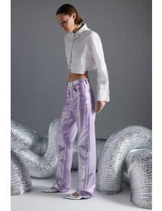 Trendyol Lilac Shiny Metallic Print Ψηλόμεσο Wide Leg Jeans
