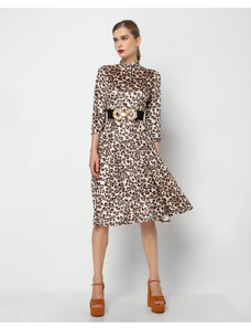 N2110 Φόρεμα leopard print και ζώνη με χρυσή τόκα ΜΑΥΡΟ