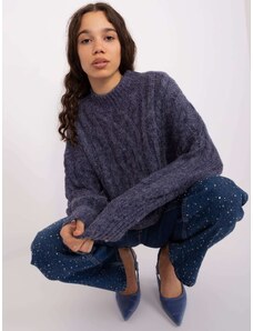 Fashionhunters Navy blue knitted sweater with cables