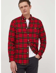 Βαμβακερό πουκάμισο Polo Ralph Lauren ανδρικό, χρώμα: κόκκινο