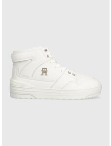 Δερμάτινα αθλητικά παπούτσια Tommy Hilfiger TH BASKET SNEAKER HI χρώμα: άσπρο, FW0FW07757