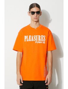 Βαμβακερό μπλουζάκι Puma PUMA x PLEASURES Typo Tee ανδρικό, χρώμα: πορτοκαλί, 620878