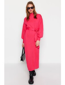 Trendyol Ροζ Belted Half Ζιβάγκο Πλεκτό Φόρεμα
