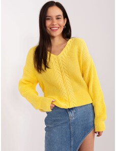 Fashionhunters Yellow women's classic neckline sweater