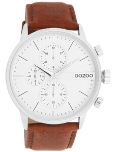 OOZOO Timepieces - C11220, Silver case with Brown Leather Strap