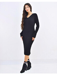 Beltipo πλεκτό απλό φόρεμα μαύρο μακρυμάνικο
