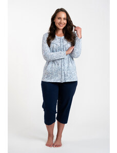 Italian Fashion Women's pyjamas Talita long sleeves, 3/4 pants - print blue/navy blue