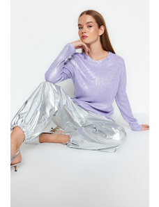 Trendyol Lilac βασικό φύλλο αλουμινίου τυπωμένο πλεκτό πουλόβερ