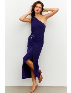Cool & Sexy Γυναικείο Navy Blue One-Shoulder Buckle Maxi Φόρεμα