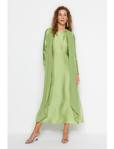 Trendyol Green Flight Σατέν Βραδινό φόρεμα
