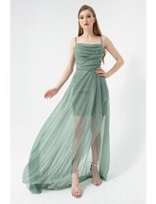 Lafaba Γυναικεία Mint Green Draped Ruffles, Glittery βραδινό φόρεμα.
