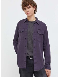 Βαμβακερό πουκάμισο G-Star Raw ανδρικό, χρώμα: μοβ