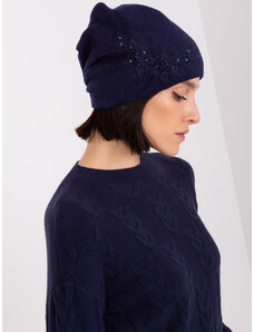 Fashionhunters Navy blue knitted beanie with appliqué