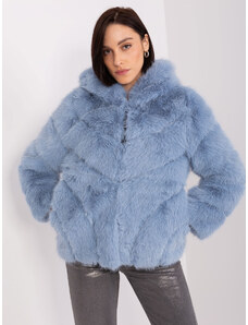 Fashionhunters Light blue transitional jacket with eco fur