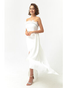 Lafaba Γυναικείο Λευκό Βραδινό Φόρεμα με Εκτύπωση Πολύτιμων Λίθων
