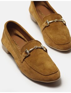 INSHOES LEATHER Δερμάτινα flat μονόχρωμα loafers με αγκράφα Ταμπά