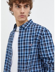 Βαμβακερό πουκάμισο Tommy Jeans ανδρικό, χρώμα: ναυτικό μπλε