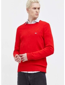 Βαμβακερό πουλόβερ Tommy Jeans χρώμα: κόκκινο