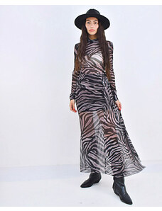 BELTIPO Γυναικείο σετ διάφανο μακρή φούστα με μπλούζα animal print καφέ-μαύρο