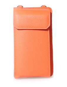 TSOUKALAS Τσαντάκι πορτοφόλι πορτοκαλί δερματίνη με θήκη κινητού και αποσπώμενο λουράκι