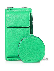 TSOUKALAS Τσαντάκι πορτοφόλι πράσινο δερματίνη με θήκη κινητού και αποσπώμενο λουράκι