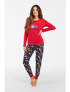 Italian Fashion Makala women's pajamas long sleeves, long legs - red/print