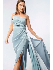 Lafaba Women's Baby Blue One-Shoulder Satin Evening Dress & Prom Dress