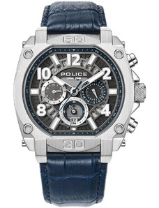 POLICE Norwood Dual Time - PEWJF0021901 , Silver case with Blue Leather Strap
