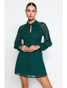 Trendyol Emerald Green Waist Button Λεπτομερές Σιφόνι Μίνι Υφαντό Υφαντό Φόρεμα