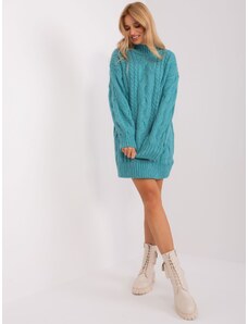 Fashionhunters Turquoise knitted dress with turtleneck