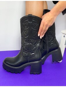 INSHOES Western μπότες μονόχρωμες με τρακτερωτή σόλα Μαύρο