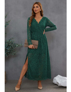 AMELY:πράσινο μάξι δαντελένιο φόρεμα με V ντεκολτέ LATONIA GREEN