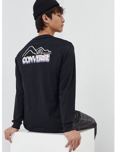 Βαμβακερή μπλούζα με μακριά μανίκια Converse χρώμα: μαύρο