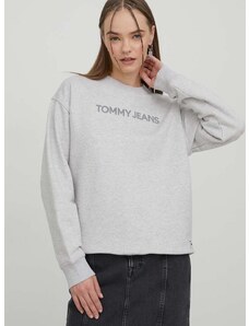 Βαμβακερή μπλούζα Tommy Jeans γυναικεία, χρώμα: γκρι