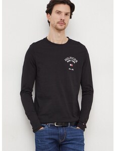 Βαμβακερή μπλούζα με μακριά μανίκια Tommy Hilfiger χρώμα: μαύρο