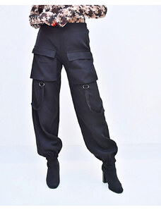 BELTIPO Γυναικείο Παντελόνι μαύρο τύπου cargo με λάστιχο στη μέση και κάτω