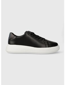 Δερμάτινα αθλητικά παπούτσια Calvin Klein RAISED CUPSOLE LACE UP LUMINOUS χρώμα: μαύρο, HW0HW01997