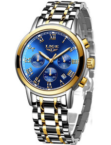 Ρολόι με Μεταλλικό Μπρασελέ LIGE 1853 Gold Blue