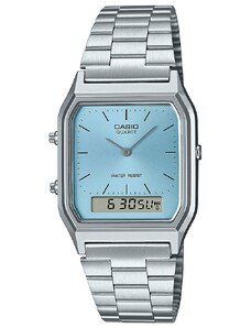 CASIO Vintage AQ-230A-2A1MQYES Dual Time Silver Stainless Steel Bracelet